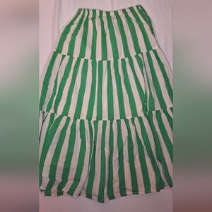 Tiered Green and White Striped Maxi Skirt